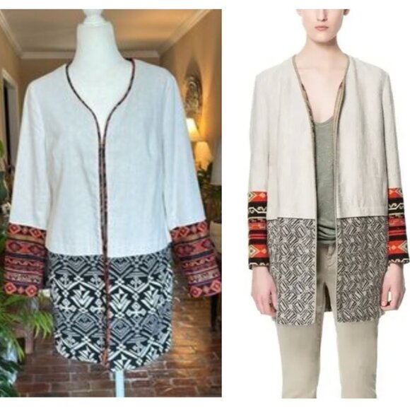 Ali Miles Aztec Print Multicolor Tan Unique Boho Jacket Coat Cardigan size M - Picture 13 of 14